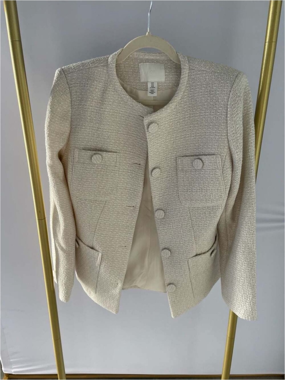 H&M Cream Textured Tweed Jacket Blazer